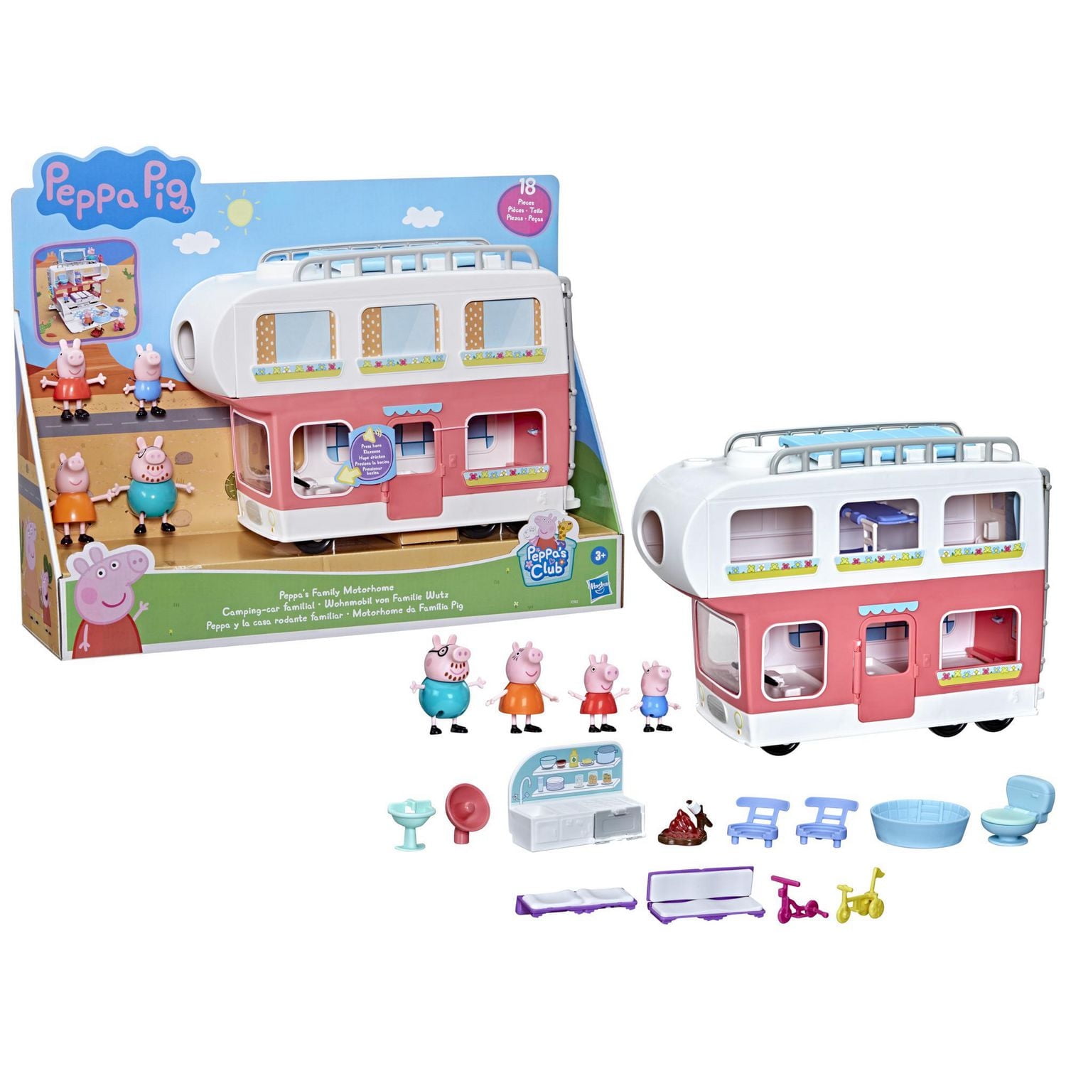 Peppa Pig Toys Peppa's Family Motorhome Playset, Preschool Toys for Ages 3+ with Sound Effects