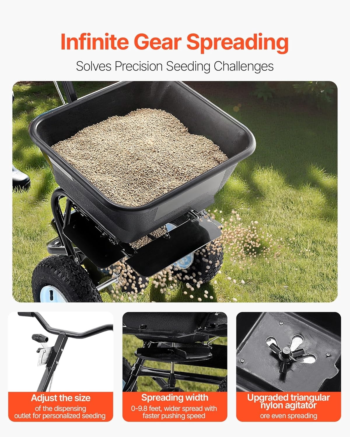 Garden Peat Moss Roller, Compost Spreader, 24 in Wide Heavy Duty Grass Seed Spreaders with T Shaped Handle, 3 Heights Adjustable, Powder-Coated Steel Peat Moss Spreader for Planting Seeding