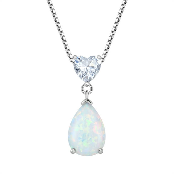 Starchenie Teardrop Pendant Necklace for Women 925 Sterling Silver 7x10mm Pear Cut Opal Jewelry with CZ Heart