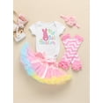 thumbnail image 2 of TSEXIEFOOFU Infant Baby Girl Easter Clothes Set, Embroidered Short-sleeved Jumpsuit + Colorful Ruffled Tulle Skirt + Leg Warmer + Headband, 2 of 9