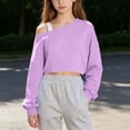 thumbnail image 2 of Falkdiz Long Sleeve Shirts for Girls Comfy Winter Pullover Outdoor Off Shoulder Casual Fashion Solid Color Girls Tops Travel Purple , Size: 14-15 Years, 2 of 9