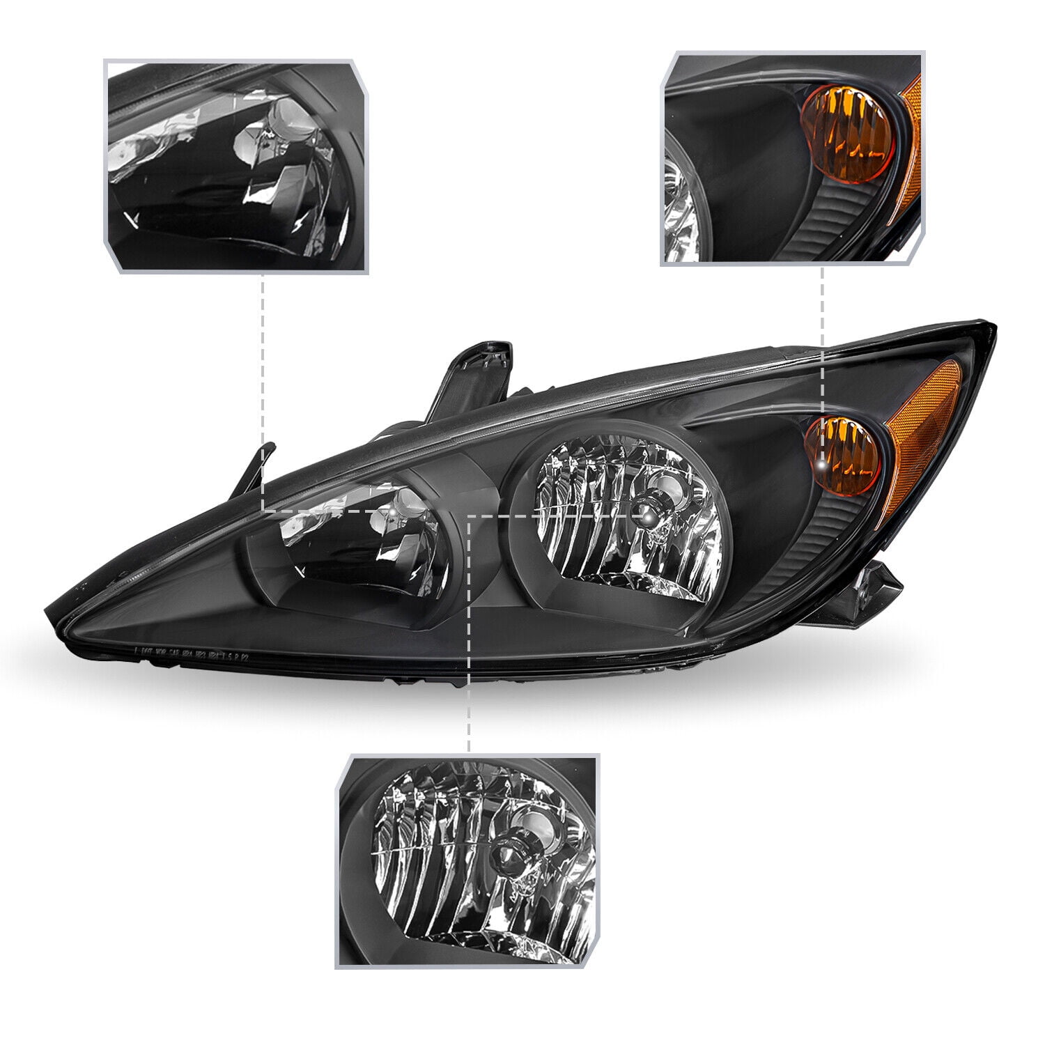 Headlights Assembly for 2002 2003 2004 Toyota Camry Sedan LE SE XLE Black Amber