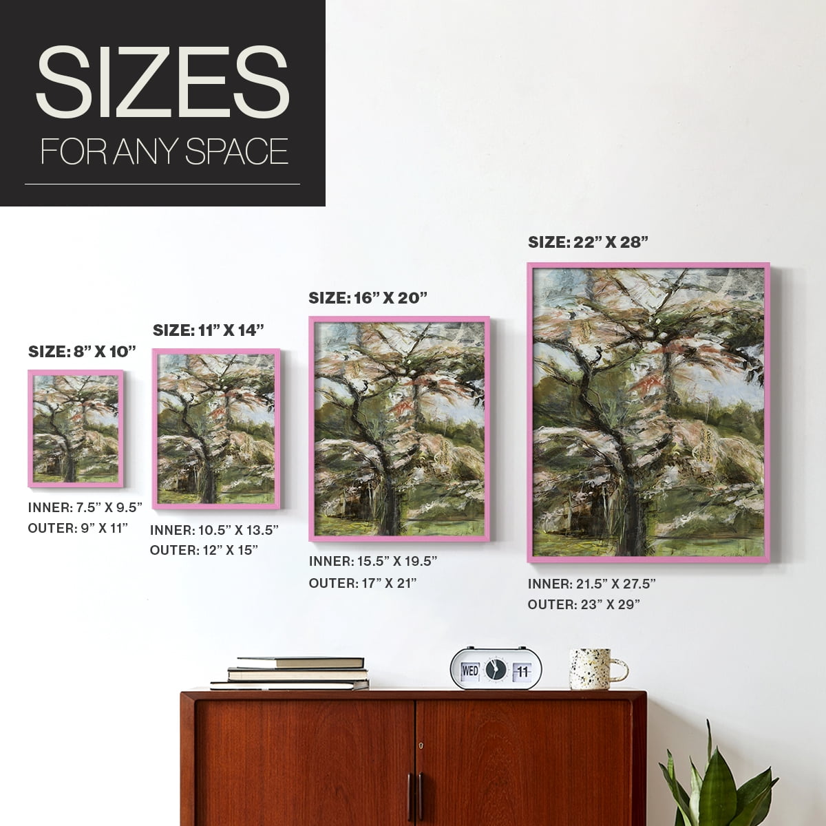 Haven Framed Print in Pink Solid Wood Framed Print No Nail Hanging
