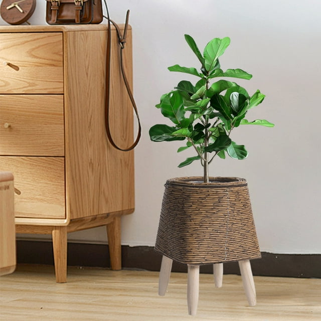 Boovnll Imitation Rattan Flower Stand Triangular Support Flowerpot Indoor Desktop Potted Storage Container Office Woven Pot, Home Decor, Room Decor, Living Room Decor