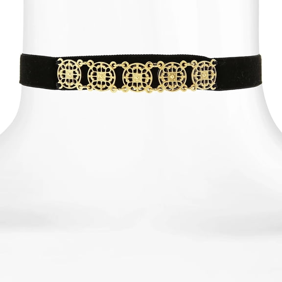 1928 Jewelry Round Filigree Black Grosgrain Ribbon Choker 12 5 Extender