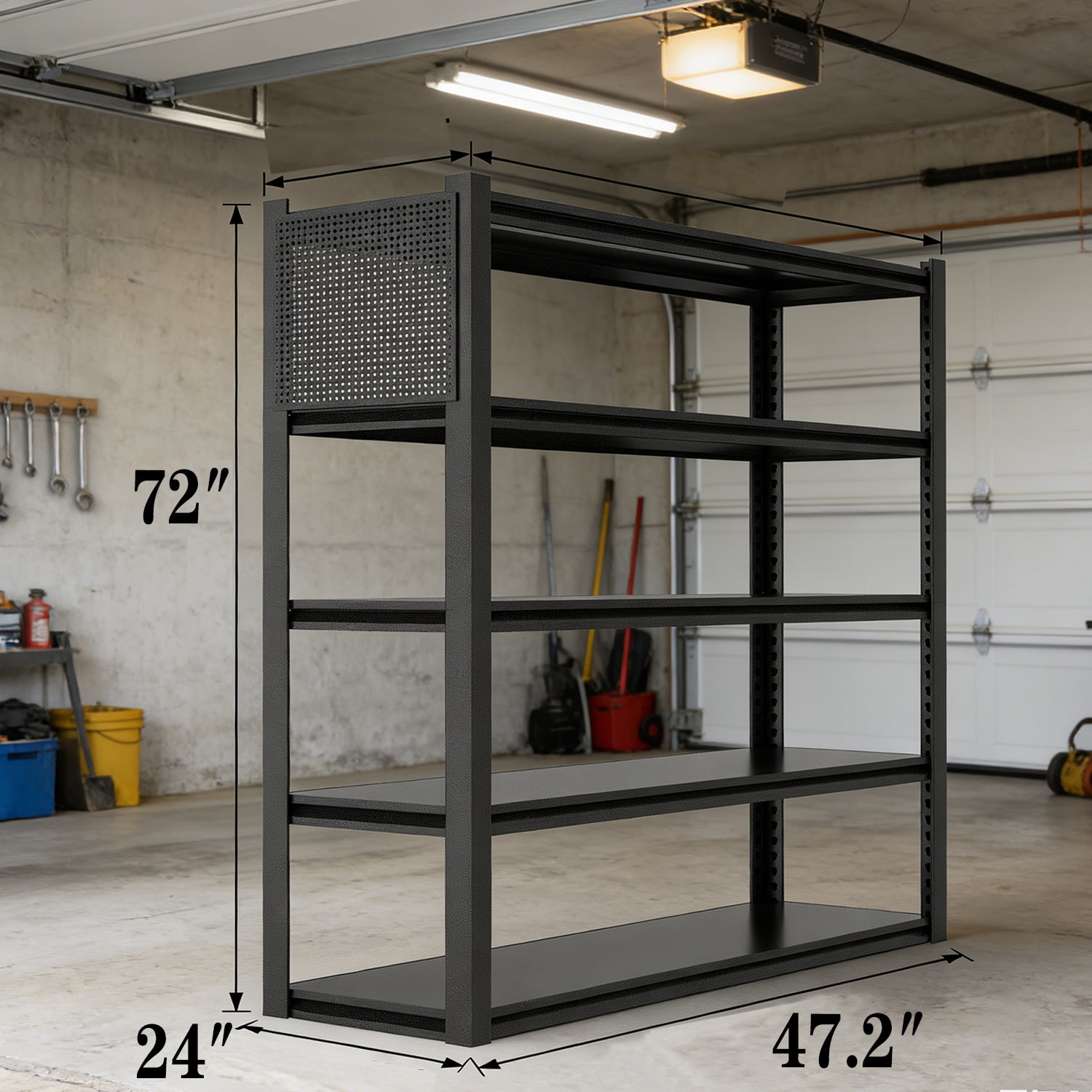 Garage Shleving with Pegboard,72“*48" Wide 24”Heavy Duty Garage Shelving Units and Storage,Metal Shelving Adjustable Shelves,Garage Storage Rack,Industrial Utility Organization for Kitchen,Pantry