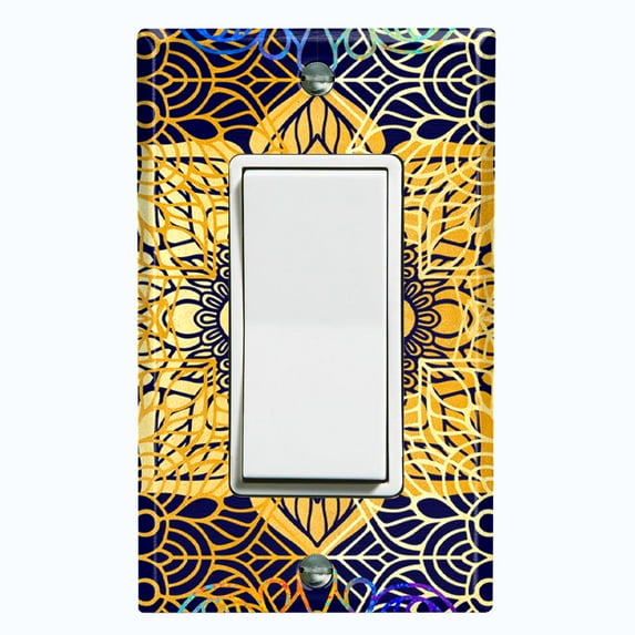 Metal Light Switch Plate Cover Mandala Yellow Flower Tile Pattern MDL096
