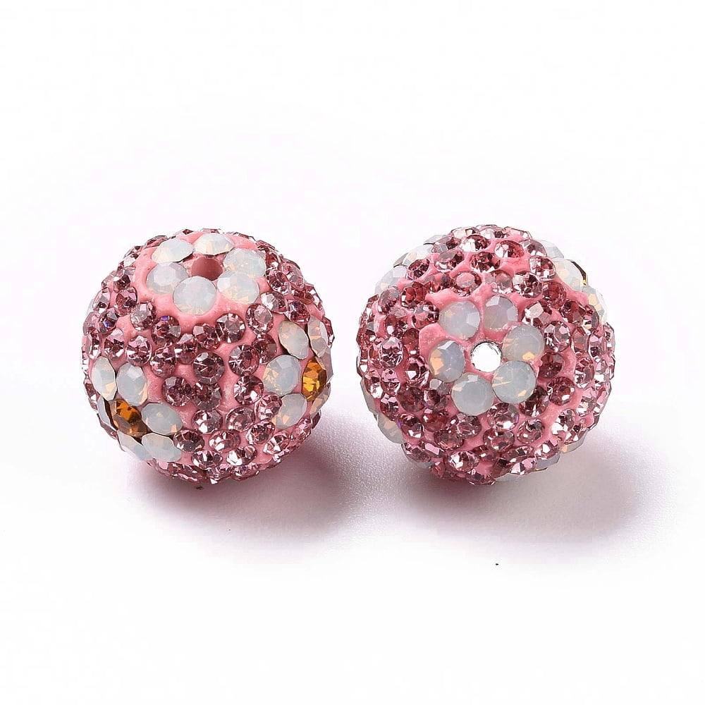 20pcs Polymer Clay Rhinestone Beads Pave Disco Ball Beads Round with Flower Light Rose 16mm Hole: 1.6~1.8mm