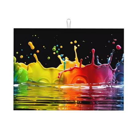 

Qekee Vibrant Color Splash Print Dish Drying Mat Dishes Drainer Mat for Kitchen Counter Microfiber Absorbent Dish Draining Reusable Washable Draining Racks Extra Large 18 x24