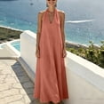 thumbnail image 4 of QUNYINEY Beach Summer Womens Dresses Red A Line Long Sleeveless Sundress Loose Fit Halter Vacation Casual Dresses, 4 of 7