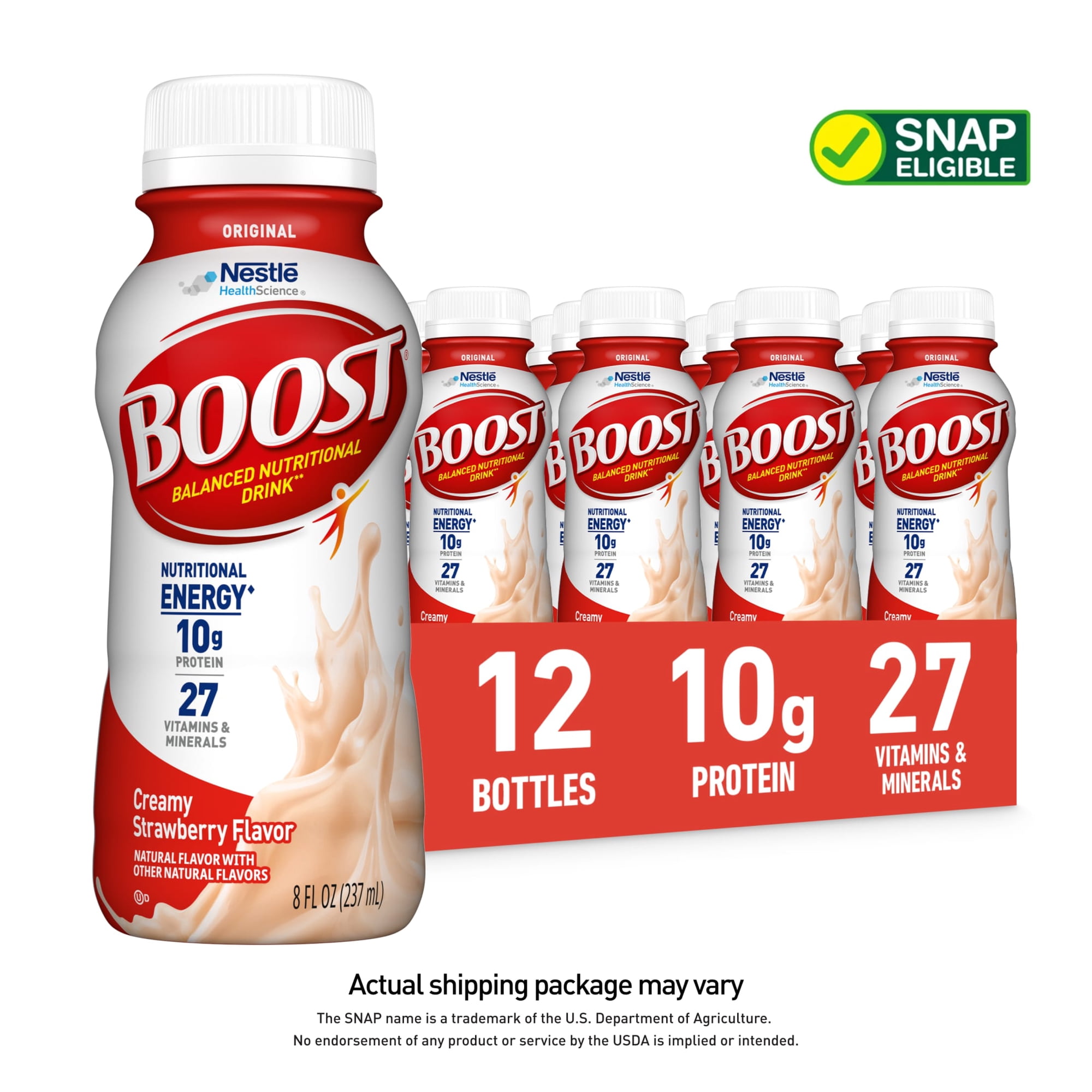 BOOST Original Nutritional Drink, Creamy Strawberry, 10 g Protein, 12 Pack - 8 fl oz Cartons