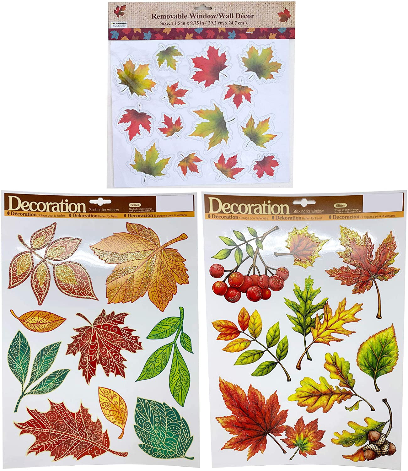 4 Piece Happy Thanksgiving Day Autumn Fall Glittery Window Cling Set 