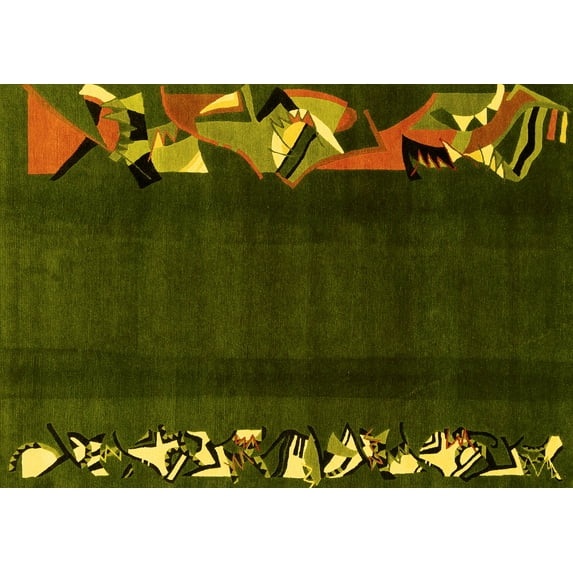 Ahgly Company Machine Washable Indoor Rectangle Abstract Yellow Modern Area Rugs, 5' x 7'