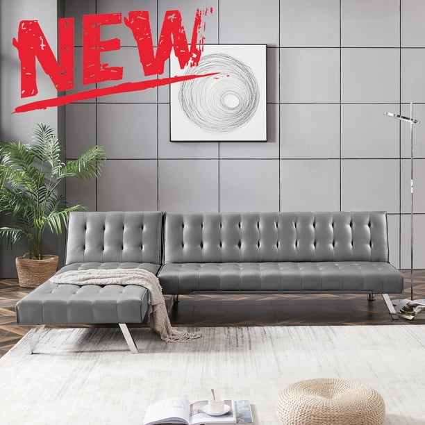 Sofa Bed With Chaise Lounge 100 X 66 14 29 13 Modern Tufted Soft Pu Leather Sofa Bed With Chaise Lounge 100 X 66, Leather Sofa With Removable Cushions