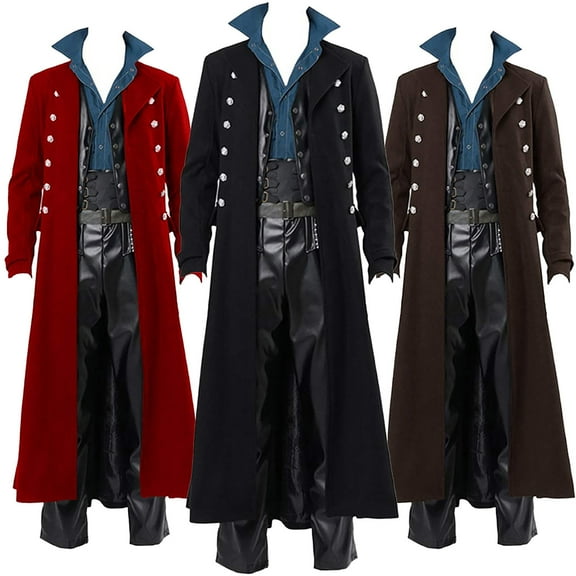 WAENQINLA Mens Vintage Long Trench Coats Victorian Steampunk Gothic Long Jackets Renaissance Medieval Long Frock Coat Outdoor Windproof Winter Casual Tailcoat
