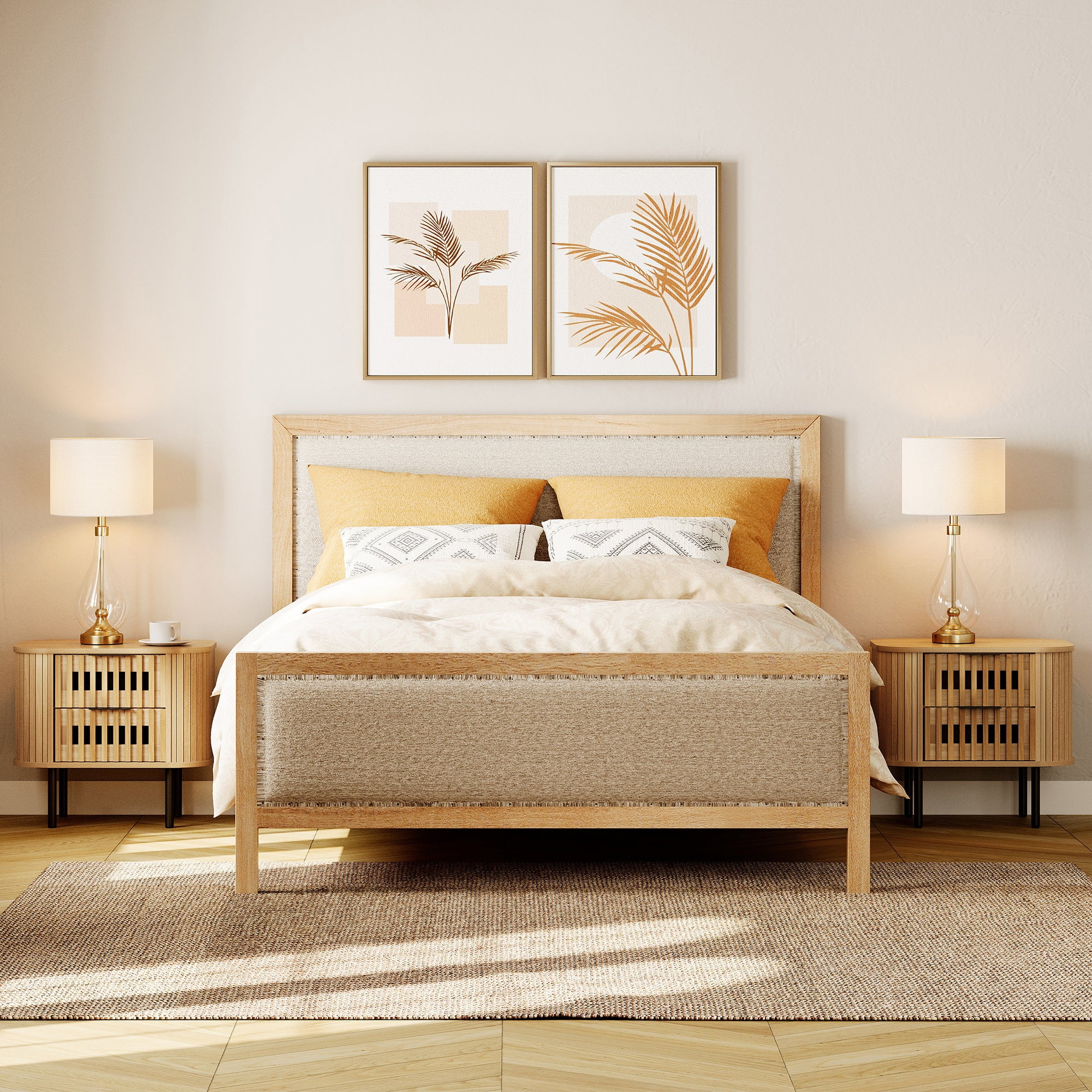Wampat Set of 2 Modern Side Tables with 4 Drawers for Living Room, Wooden Nightstands for Living Room, Oak