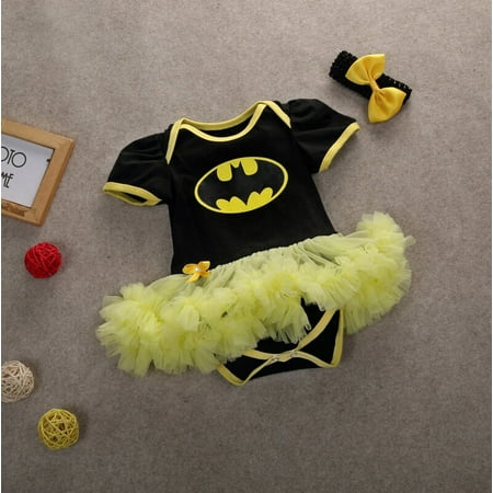 Newborn Infant Baby Girl Batman Romper Bodysuit Dress Clothes Headband Outfits 0-12Months