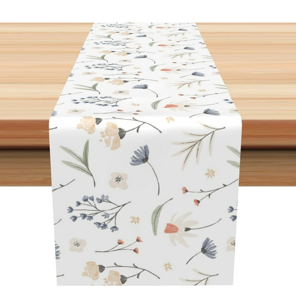 SUNOLIFE Watercolor Floral Table Runner,Spring Flower Kitchen Dining Table Decoration for Home Party 13 x 72 Inch