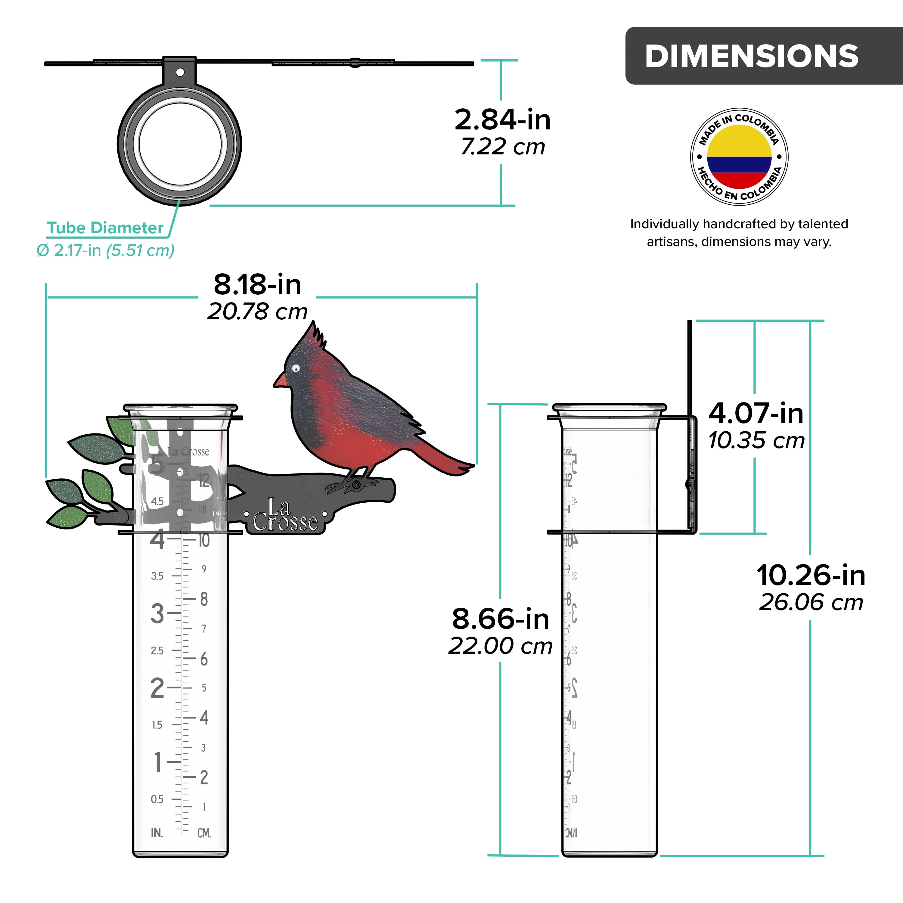 La Crosse 704-4612 5-inch Capacity Metal Cardinal Rain Gauge