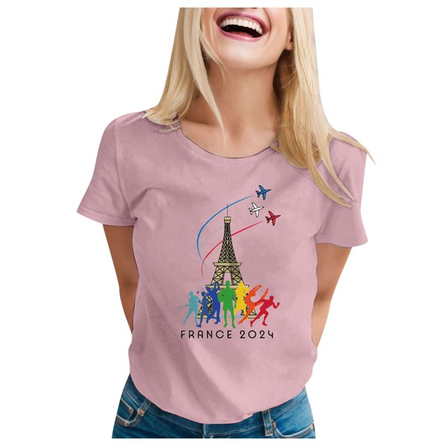 TSADFHJI Hauts Col en V pour Femmes Aguichant Mode Décontractée Manches Courtes Col Rond T-Shirt Imprimé Ample L