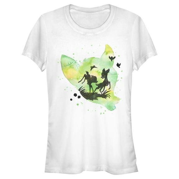 Junior's Bambi Green Watercolor Silhouette Graphic Tee White 2X Large
