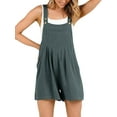 thumbnail image 5 of Women Sleeveless Linen Short Overalls with Pockets Loose Fit Summer Casual Jumpsuits Wide Leg Bib Rompers for Casual, 5 of 9