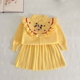 thumbnail image 4 of Mgmyaa Girls Toddler Casual Outfit Set Crew Neck Long Sleeve Knit Sweater and A-Line Skirt Pullover Pleated Solid Acrylic Fall Winter with Heart Embroidery Bow Decor 2-Piece Outfit for Kids 1-8 Years, 4 of 9