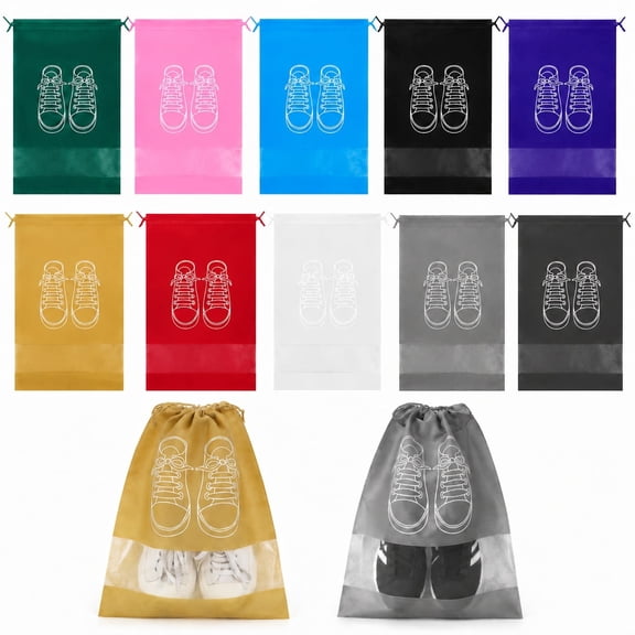 Portable Travel Shoe Bags 20 Pack Non Woven Waterproof Storage Pouch Large Drawstring Packing Organizers for Men Women Kids 17.3 x 12.6 Inches