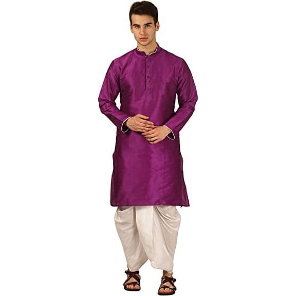 Royal Kurta Men's Silk Blend Dhoti Kurta Set (40, Purple)
