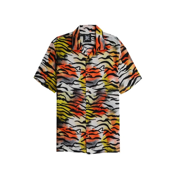 Ed Hardy Men's Tiger Print Camp SS Shirt