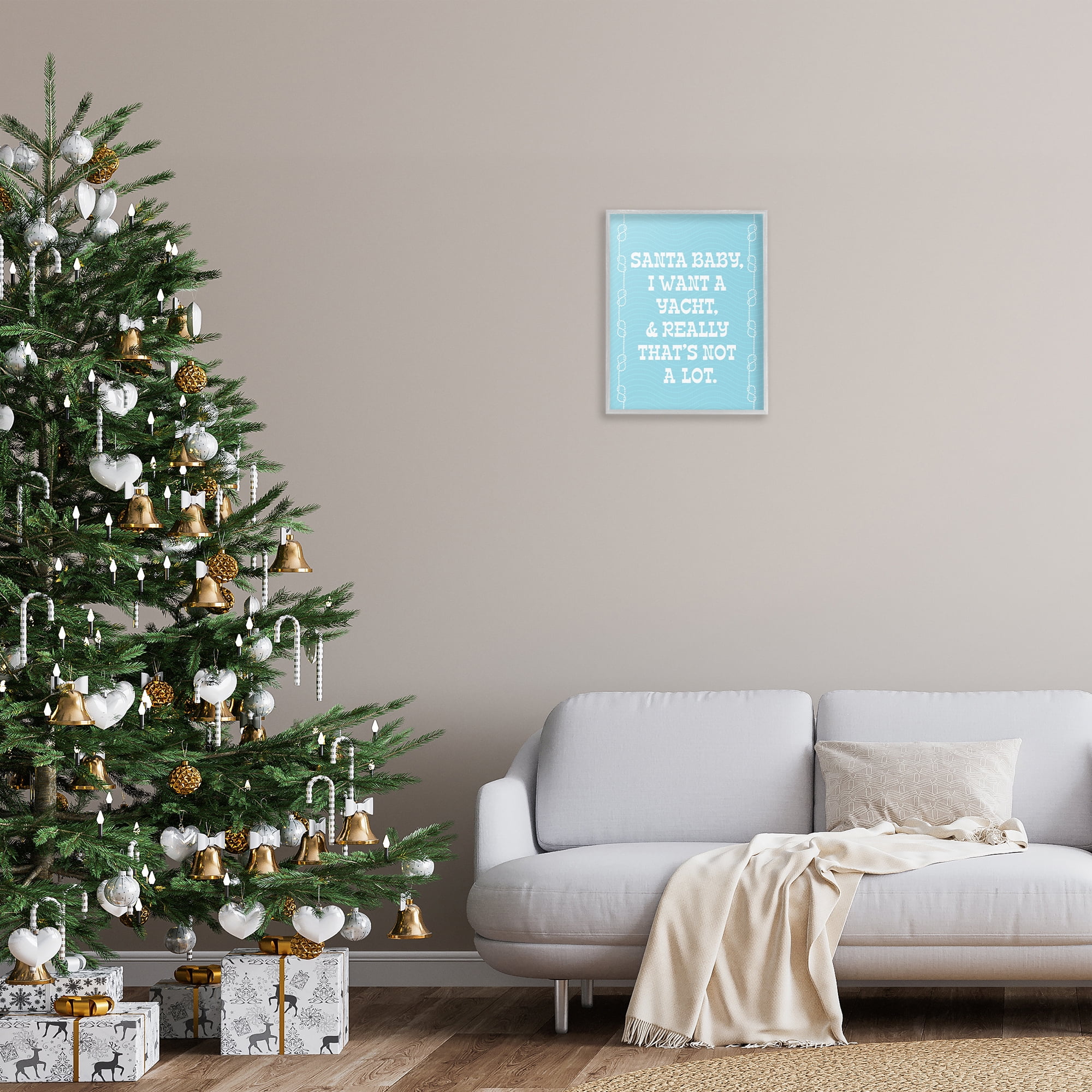 Stupell Industries Funny Yacht For Christmas Holiday Painting Gray Framed Art Print Wall Art, 16 x 20