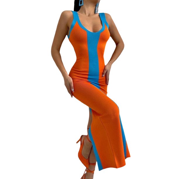 Txlixc Vestido largo de punto femenino bodycon, vestido midi de cuello V sin mangas Txlixc moda
