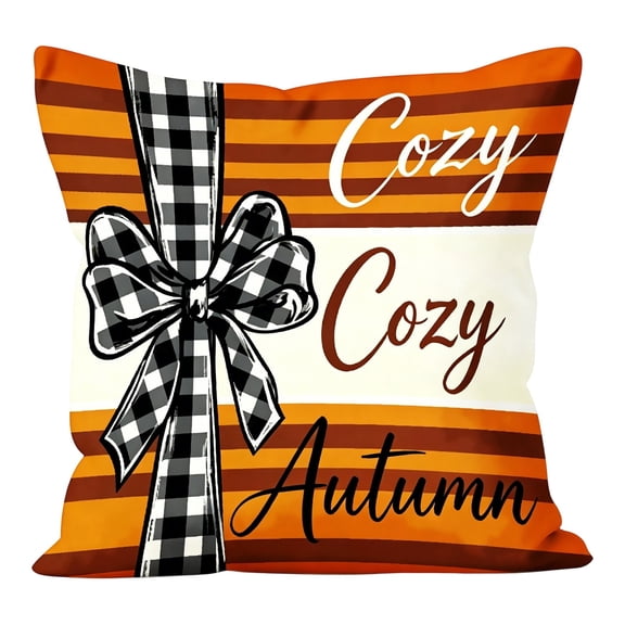 Thanksgiving Decorations Throw Pillow Covers,17.7x17.7 Inch Autumn Decorative Throw Cushion Case for Sofa Bedroom Living Room | Pumpkin Bow Decor Throw Pillowcase