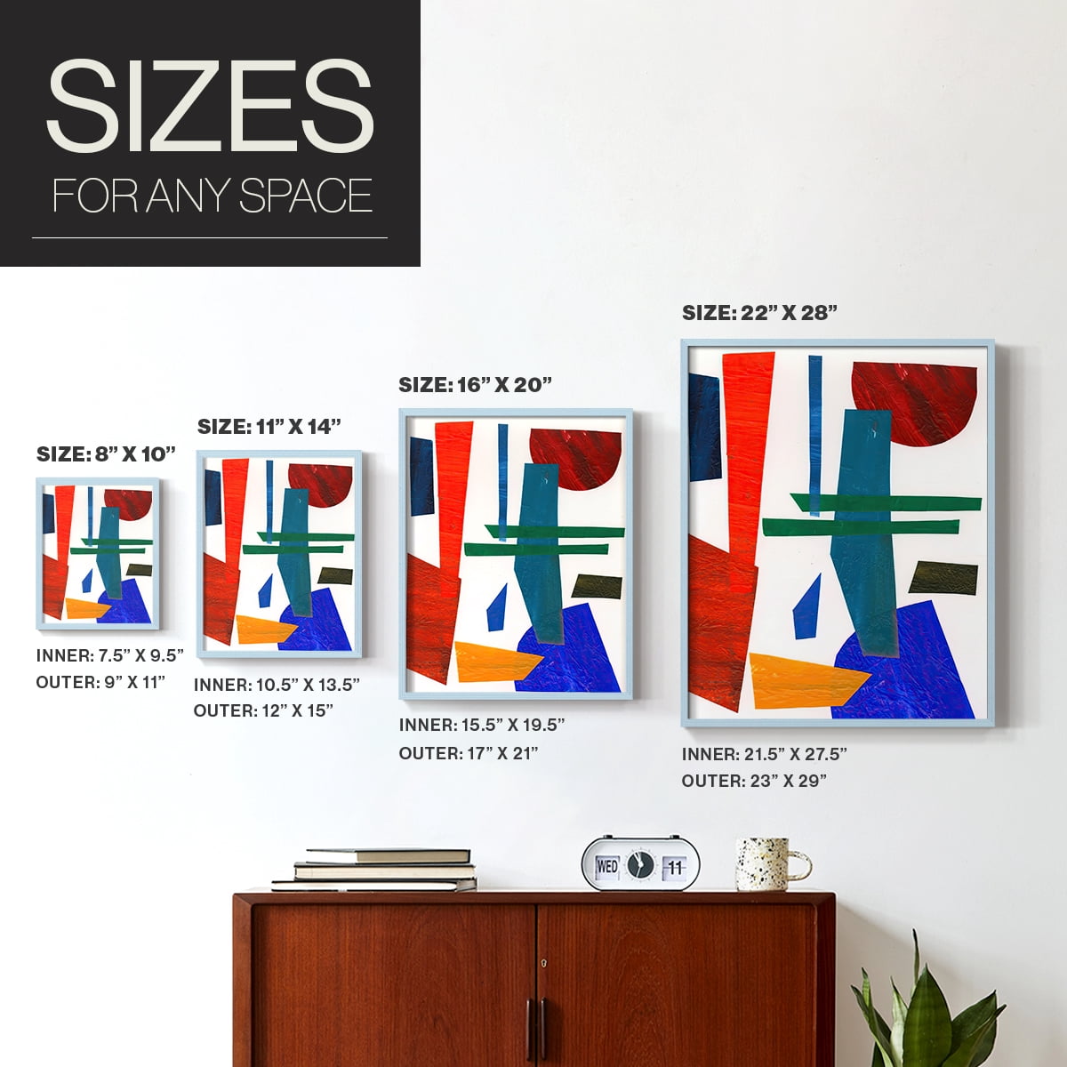 Colorful Shapes IV Framed Print in Blue Solid Wood Framed Print No Nail Hanging