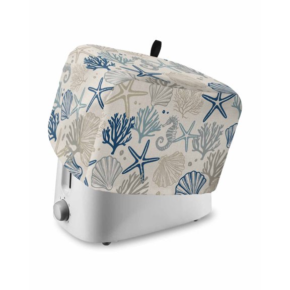 Fsddascl Blue Grey Coastal Small Toaster Cover 2 Slice, Kitchen Appliance Covers, Rustic Ocean Starfish Shell Seahorse Toaster Oven Cover with Loop, Bread Machine Cover Dust Cover Protection