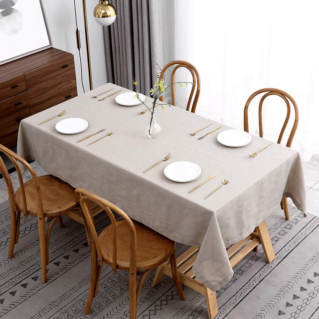 Qucyy Faux Linen Tablecloth with Slubby Yarn Textured Weaves Wrinkle Free Anti-Shrink Soft Table Cloth for Kitchen Dining Tabletop for Outdoor and Indoor Use Rectangle 60 x 84 Inch Natural