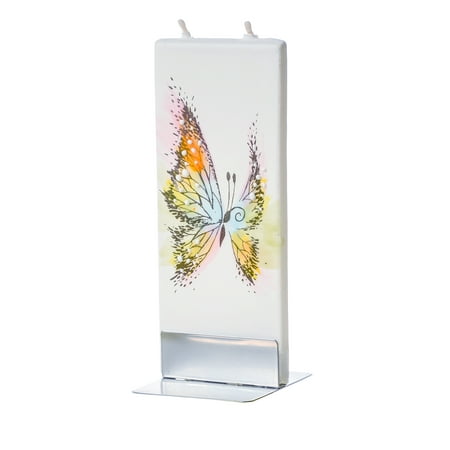 Flat Havdalah Candle - Flatyz Handmade Lithuanian Twin Wick Unscented Thin Flat Candle- Pastel Butterfly