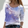 thumbnail image 2 of IROINNID Ladies Long Sleeve T Shirts Crewneck Floral Flower Print Pullover Tops Blouse,Purple, 2 of 5