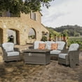 thumbnail image 2 of Nuu Garden Outdoor 4-Piece Fire Pit Table Sofa Set, 47 Inch 50,000 BTU Rectangle Propane Gas Fire Pit with Glass Beads, Aluminum Wicker Swivel Chairs with Cushions, Gray, 2 of 9