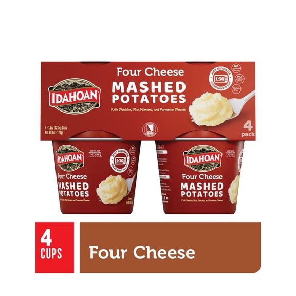 Idahoan Four Cheese Mashed Potatoes, 1.5 oz Cup (Pack of 4)