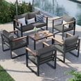 thumbnail image 4 of ECOPATIO 6 Pieces Patio Furniture Set, Metal Patio Conversation Set, Outdoor Furniture Set with Thicken Cushion and Plastic-Wood Coffee Table (Dark Grey), 4 of 6