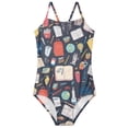thumbnail image 6 of CCRFTGI Girls Swimsuit 10-12 Summer One Piece Beach Swimwear Cute Books Pens Bikini Sets Swimming Girls Fashion Bathing Suits for Kids Black 7-8 Years, 6 of 8