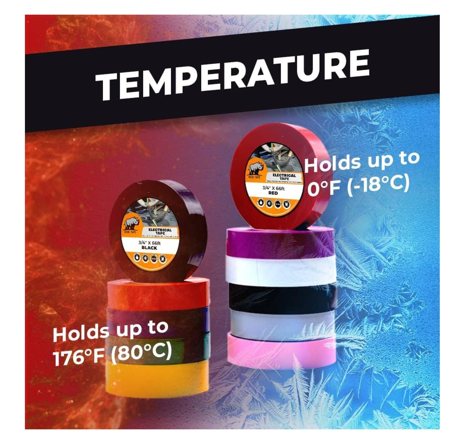 WOD ETC766 Professional Grade General Purpose Green Electrical Tape UL/CSA Listed . Vinyl Rubber Adhesive Electrical Tape: 2 inch X 66 ft. - Use at No More Than 600V & 176F (Pack of 10)