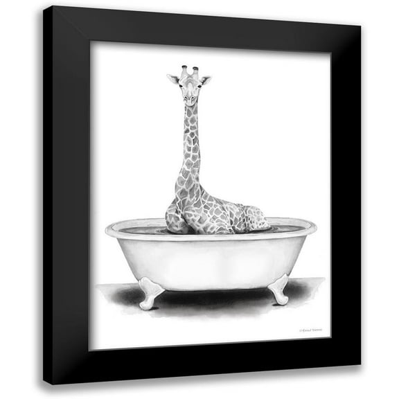 Nieman, Rachel 12x14 Black Modern Framed Museum Art Print Titled - Giraffe in Tub