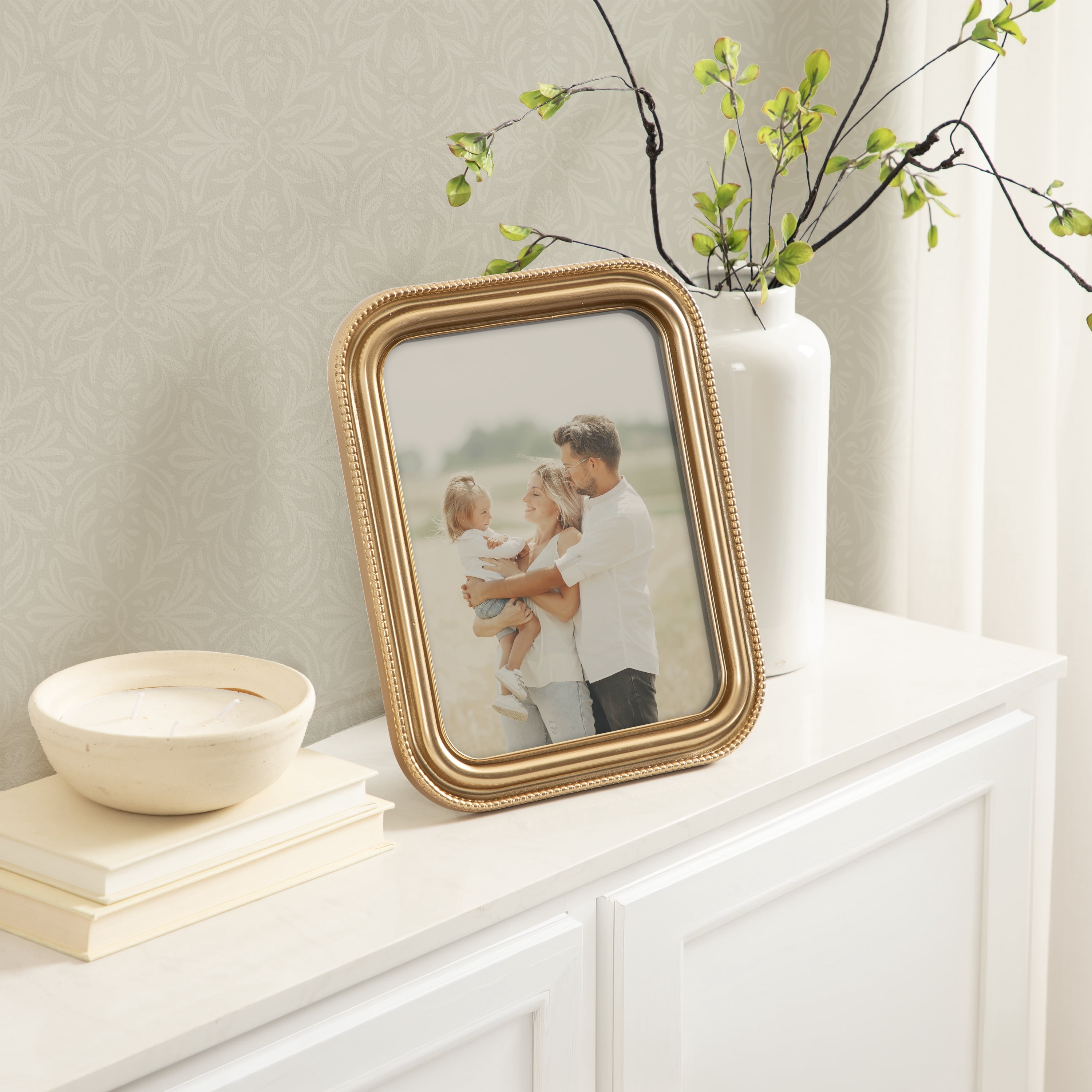 DesignOvation – 8x10 Picture Frame – Beaded Gold Tabletop Photo Frame