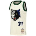 thumbnail image 2 of Men's Mitchell & Ness Kevin Garnett Cream Minnesota Timberwolves Chainstitch Swingman Jersey, 2 of 5