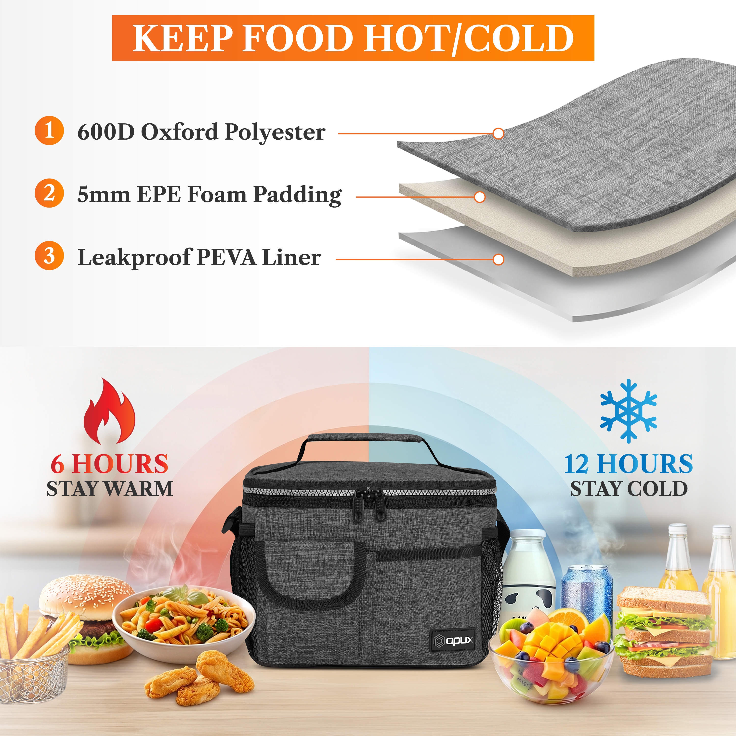 OPUX Insulated Lunch Box, Charcoal photo 3