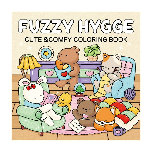 Libro para colorear Fuzzy Hygge para adultos y adolescentes para aliviar el estrés