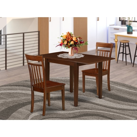 Dining Table Set 3 Piece Modern Wood Table & Chairs - Mahogany Finish Kitchen Set