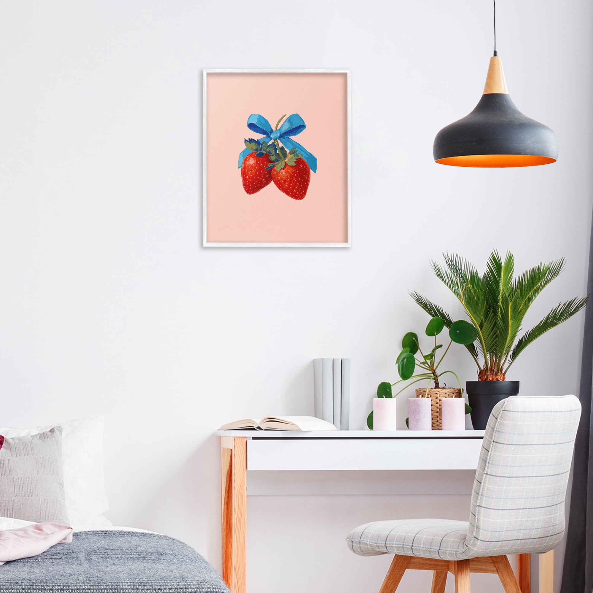 Stupell Industries Strawberry Pair with Blue Bow White Framed Giclee Art, design by Imagine It Images